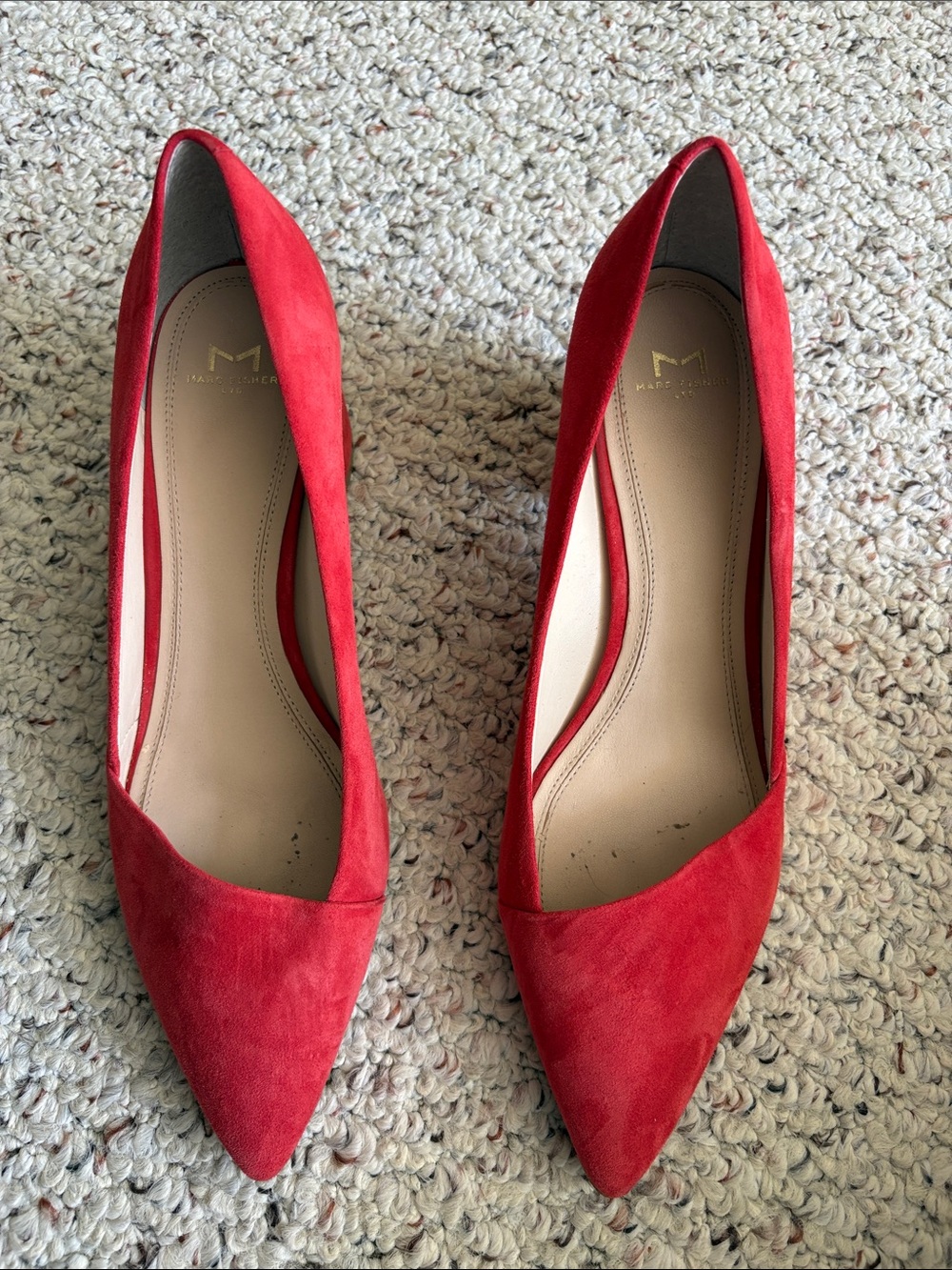 Marc Fisher Red Suede Pointed-Toe Pumps